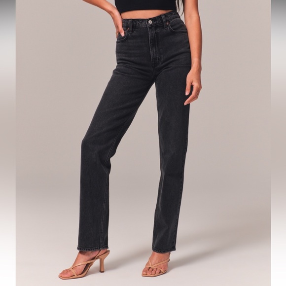 Denim - Abercrombie black ultra high rise 90’s straight jeans